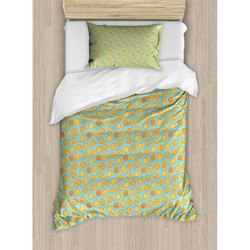 imageAmbesonne Valentines Duvet Cover Set Pastel Winged Cupid Pigs on The Clouds Holding Balloons Romantic Love Theme Decorative 3 Piece Bedding Set with 2 Pillow Shams Twin Size Pale Pink RoseMint Green and Multicolor