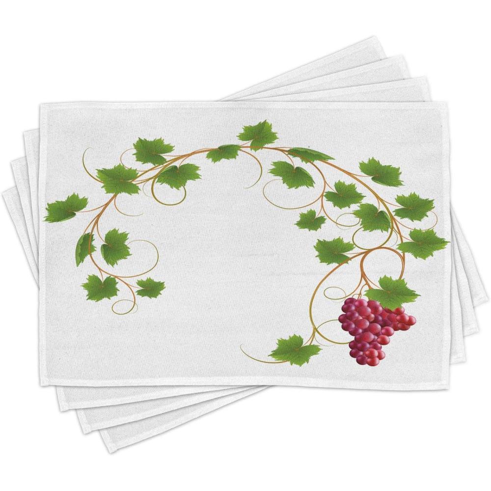imageAmbesonne Vineyard Place Mats Set of 4 Curved Ivy Branch Deciduous Woody Wines Clusters Cabernet Theme Print Washable Fabric Placemats for Dining Table Standard Size Green Purple