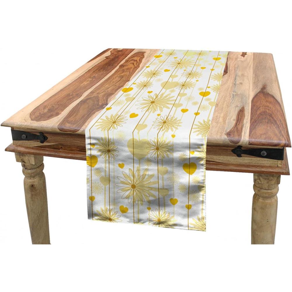 imageAmbesonne Yellow Table Runner Dreamy Floral Composition with Hearts Valentines Day Inspired Pattern Spring Dining Room Kitchen Rectangular Runner 16 X 72 Earth Yellow BeigeEarth Yellow Beige