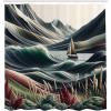 Ambesonne Blue Shower Curtain, Floral Eucalyptus Branches Romantic Botanical Weeping Flowers in Cold Tones, Cloth Fabric Bathroom Decor Set with Hooks, 69″ W x 75″ L, Laurel Green Sea Blue(Sepia Green and Ruby)