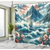 Ambesonne Blue Shower Curtain, Floral Eucalyptus Branches Romantic Botanical Weeping Flowers in Cold Tones, Cloth Fabric Bathroom Decor Set with Hooks, 69″ W x 75″ L, Laurel Green Sea Blue(Sea Blue and Dark Coral)