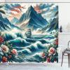 Ambesonne Blue Shower Curtain, Floral Eucalyptus Branches Romantic Botanical Weeping Flowers in Cold Tones, Cloth Fabric Bathroom Decor Set with Hooks, 69″ W x 75″ L, Laurel Green Sea Blue(Sea Blue and Dark Coral)