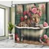 Ambesonne Blue Shower Curtain, Floral Eucalyptus Branches Romantic Botanical Weeping Flowers in Cold Tones, Cloth Fabric Bathroom Decor Set with Hooks, 69″ W x 75″ L, Laurel Green Sea Blue(Reseda Green and Pink)