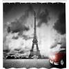 Ambesonne Cars Shower Curtain, Romantic Landscape Famous Eiffel Tower on a Cloudy Day and Vibrant Red Vehicle Print, Cloth Fabric Bathroom Decor Set with Hooks, 69″ W x 70″ L, Red Grey