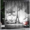 Ambesonne Cars Shower Curtain, Romantic Landscape Famous Eiffel Tower on a Cloudy Day and Vibrant Red Vehicle Print, Cloth Fabric Bathroom Decor Set with Hooks, 69″ W x 70″ L, Red Grey