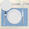 Ambesonne Checkered Place Mats Set of 4, Monochrome Gingham Checks Classical Country Culture Old Fashioned Grid Design, Washable Fabric Placemats for Dining Table, Standard Size, Blue White