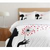 Ambesonne Dandelion Duvet Cover Set, Woman Silhouette Heart Flying Valentines Day Themed, Decorative 3 Piece Bedding Set with 2 Pillow Shams, Queen Size, Vermilion Black White