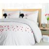 Ambesonne Dandelion Duvet Cover Set, Woman Silhouette Heart Flying Valentines Day Themed, Decorative 3 Piece Bedding Set with 2 Pillow Shams, Queen Size, Vermilion Black White