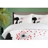 Ambesonne Dandelion Duvet Cover Set, Woman Silhouette Heart Flying Valentines Day Themed, Decorative 3 Piece Bedding Set with 2 Pillow Shams, Queen Size, Vermilion Black White