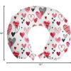 Ambesonne Eiffel Travel Pillow Neck Rest, Romantic Valentines Day Eiffel Tower City of Love Doodle Style Heart Shapes, Memory Foam Traveling Accessory for Airplane and Car, 12″, Maroon White(Black Red Pink)