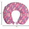 Ambesonne Eiffel Travel Pillow Neck Rest, Romantic Valentines Day Eiffel Tower City of Love Doodle Style Heart Shapes, Memory Foam Traveling Accessory for Airplane and Car, 12″, Maroon White(Pink Blue)