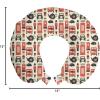 Ambesonne Eiffel Travel Pillow Neck Rest, Romantic Valentines Day Eiffel Tower City of Love Doodle Style Heart Shapes, Memory Foam Traveling Accessory for Airplane and Car, 12″, Maroon White(Vermilion Cream Black)