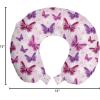 Ambesonne Eiffel Travel Pillow Neck Rest, Romantic Valentines Day Eiffel Tower City of Love Doodle Style Heart Shapes, Memory Foam Traveling Accessory for Airplane and Car, 12″, Maroon White(Pink Purple)