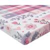 Ambesonne Floral Art Fitted Sheet Set, Modern Scandi Flowers Leaves on Tartan Plaid Back Butterfly Valentine, 2 Pack Comfortable Bedding All-Round Elastic Pocket, Twin Size, Blush White Grey Pink(Multicolor Purple Grey)