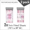 Ambesonne Floral Art Fitted Sheet Set, Modern Scandi Flowers Leaves on Tartan Plaid Back Butterfly Valentine, 2 Pack Comfortable Bedding All-Round Elastic Pocket, Twin Size, Blush White Grey Pink(Blush White Grey Pink)