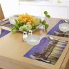 Ambesonne New York Place Mats Set of 4, NYC Exquisite Skyline Manhattan Old Neighborhood Tourist Country Print, Washable Fabric Placemats for Dining Table, Standard Size, Purple and Yellow(Purple Yellow)
