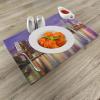 Ambesonne New York Place Mats Set of 4, NYC Exquisite Skyline Manhattan Old Neighborhood Tourist Country Print, Washable Fabric Placemats for Dining Table, Standard Size, Purple and Yellow(Purple Yellow)