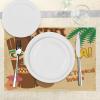 Ambesonne Tiki Bar Place Mats Set of 4, Polynesian Tropical Drink Retro Typography and Flora Old Aged Design, Washable Fabric Placemats for Dining Table, Standard Size, Beige Brown