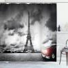 Ambesonne Cars Shower Curtain, Romantic Landscape Famous Eiffel Tower on a Cloudy Day and Vibrant Red Vehicle Print, Cloth Fabric Bathroom Decor Set with Hooks, 69″ W x 70″ L, Red Grey