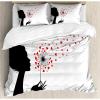 Ambesonne Dandelion Duvet Cover Set, Woman Silhouette Heart Flying Valentines Day Themed, Decorative 3 Piece Bedding Set with 2 Pillow Shams, Queen Size, Vermilion Black White
