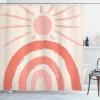 Ambesonne Mid Century Modern Boho Shower Curtain, Sunny Day in Neutral Colors Rainbow Stripes and Sun Art, Cloth Fabric Bathroom Decor Set with Hooks, 69″ W x 105″ L, Coral Blush Eggshell