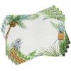 Ambesonne Pineapple Place Mats Set of 8, Watercolor Tropical Island Style Border Print Exotic Fruit Palm Trees and Leaves, Washable Fabric Placemats for Dining Table, Placemat 8 pcs, Fern Green White