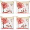 Ambesonne Valentines Day Decorative Throw Pillow Case Pack of 4, Romantic Tree with Blooming Hearts with Bike and Petals Vintage Artwork, Cushion Cover for Couch Living Room Car, 20″, Cream Vermilion(16″)