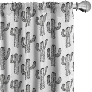 Ambesonne Black and White Curtains, Repetitive Pattern of Outline Exotic Cactus Plants Image, Window Treatments 2 Panel Set for Living Room Bedroom, Pair of – 28″ x 63″, Soft Black White