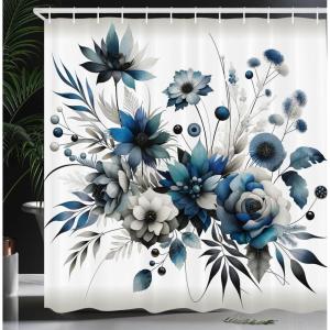 Ambesonne Blue Shower Curtain, Floral Eucalyptus Branches Romantic Botanical Weeping Flowers in Cold Tones, Cloth Fabric Bathroom Decor Set with Hooks, 69″ W x 75″ L, Laurel Green Sea Blue(Slate Blue and Coconut)