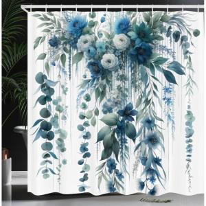 Ambesonne Blue Shower Curtain, Floral Eucalyptus Branches Romantic Botanical Weeping Flowers in Cold Tones, Cloth Fabric Bathroom Decor Set with Hooks, 69″ W x 75″ L, Laurel Green Sea Blue(Laurel Green Sea Blue)