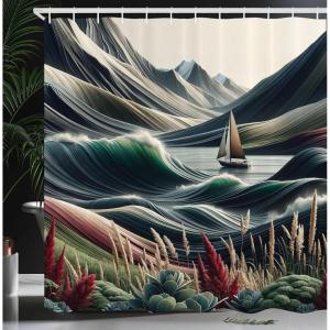 Ambesonne Blue Shower Curtain, Floral Eucalyptus Branches Romantic Botanical Weeping Flowers in Cold Tones, Cloth Fabric Bathroom Decor Set with Hooks, 69″ W x 75″ L, Laurel Green Sea Blue(Sepia Green and Ruby)
