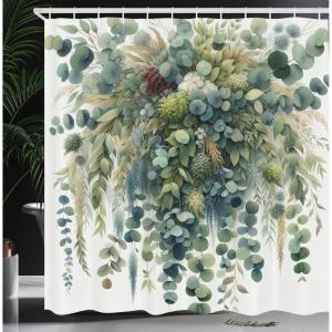 Ambesonne Blue Shower Curtain, Floral Eucalyptus Branches Romantic Botanical Weeping Flowers in Cold Tones, Cloth Fabric Bathroom Decor Set with Hooks, 69″ W x 75″ L, Laurel Green Sea Blue(Laurel Green Slate Blue)