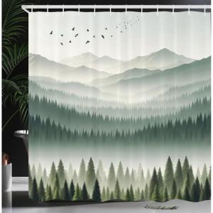 Ambesonne Blue Shower Curtain, Floral Eucalyptus Branches Romantic Botanical Weeping Flowers in Cold Tones, Cloth Fabric Bathroom Decor Set with Hooks, 69″ W x 75″ L, Laurel Green Sea Blue(Cadet Blue Grey Teal)