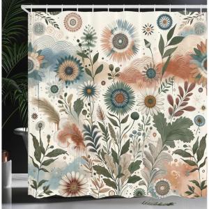 Ambesonne Blue Shower Curtain, Floral Eucalyptus Branches Romantic Botanical Weeping Flowers in Cold Tones, Cloth Fabric Bathroom Decor Set with Hooks, 69″ W x 75″ L, Laurel Green Sea Blue(Pale Rose Slate Blue)