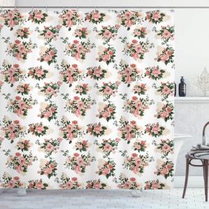 Ambesonne Blue Shower Curtain, Floral Eucalyptus Branches Romantic Botanical Weeping Flowers in Cold Tones, Cloth Fabric Bathroom Decor Set with Hooks, 69″ W x 75″ L, Laurel Green Sea Blue(Dried Rose Beige)