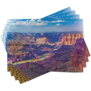 Ambesonne Canyon Place Mats Set of 4, Aerial View of Epic Grand Canyon Activity of River Stream Over Rock Plateau Print, Washable Fabric Placemats for Dining Table, Standard Size, Blue Tan
