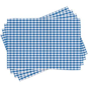 Ambesonne Checkered Place Mats Set of 4, Monochrome Gingham Checks Classical Country Culture Old Fashioned Grid Design, Washable Fabric Placemats for Dining Table, Standard Size, Blue White