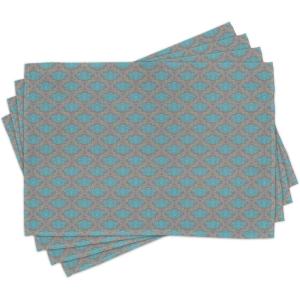 Ambesonne Damask Place Mats Set of 4, Venetian Style Damask Swirled Lines and Blossoms Italian Flourish, Washable Fabric Placemats for Dining Table, Standard Size, Cocoa Sky Blue Yellow(Cocoa Sky Blue Yellow)