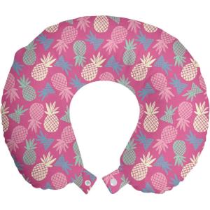 Ambesonne Eiffel Travel Pillow Neck Rest, Romantic Valentines Day Eiffel Tower City of Love Doodle Style Heart Shapes, Memory Foam Traveling Accessory for Airplane and Car, 12″, Maroon White(Pink Blue)