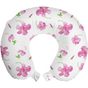 Ambesonne Eiffel Travel Pillow Neck Rest, Romantic Valentines Day Eiffel Tower City of Love Doodle Style Heart Shapes, Memory Foam Traveling Accessory for Airplane and Car, 12″, Maroon White(Pink White)