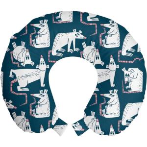 Ambesonne Eiffel Travel Pillow Neck Rest, Romantic Valentines Day Eiffel Tower City of Love Doodle Style Heart Shapes, Memory Foam Traveling Accessory for Airplane and Car, 12″, Maroon White(Dark Teal Pastel Pink)