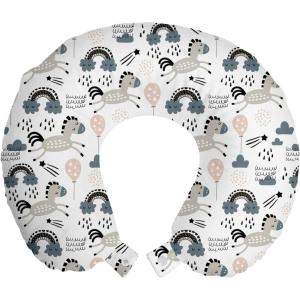 Ambesonne Eiffel Travel Pillow Neck Rest, Romantic Valentines Day Eiffel Tower City of Love Doodle Style Heart Shapes, Memory Foam Traveling Accessory for Airplane and Car, 12″, Maroon White(Blue Dust)