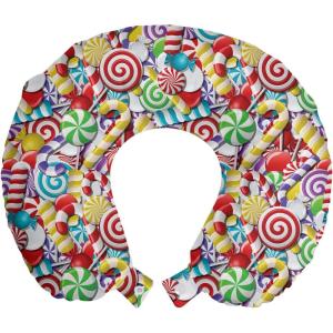 Ambesonne Eiffel Travel Pillow Neck Rest, Romantic Valentines Day Eiffel Tower City of Love Doodle Style Heart Shapes, Memory Foam Traveling Accessory for Airplane and Car, 12″, Maroon White(Red Green)
