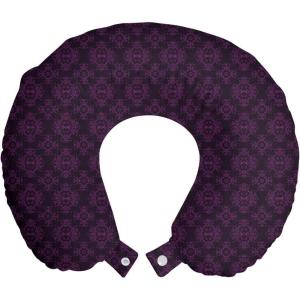 Ambesonne Eiffel Travel Pillow Neck Rest, Romantic Valentines Day Eiffel Tower City of Love Doodle Style Heart Shapes, Memory Foam Traveling Accessory for Airplane and Car, 12″, Maroon White(Dark Purple and Plum)