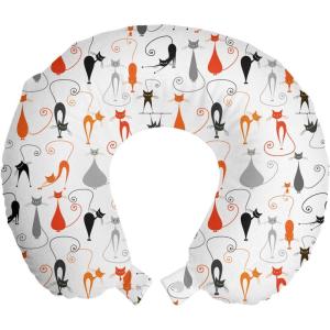 Ambesonne Eiffel Travel Pillow Neck Rest, Romantic Valentines Day Eiffel Tower City of Love Doodle Style Heart Shapes, Memory Foam Traveling Accessory for Airplane and Car, 12″, Maroon White(Black Orange)