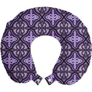 Ambesonne Eiffel Travel Pillow Neck Rest, Romantic Valentines Day Eiffel Tower City of Love Doodle Style Heart Shapes, Memory Foam Traveling Accessory for Airplane and Car, 12″, Maroon White(Violet Lilac)