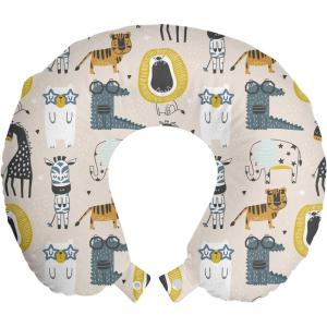 Ambesonne Eiffel Travel Pillow Neck Rest, Romantic Valentines Day Eiffel Tower City of Love Doodle Style Heart Shapes, Memory Foam Traveling Accessory for Airplane and Car, 12″, Maroon White(Mustard Grey)