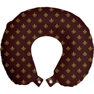 Ambesonne Eiffel Travel Pillow Neck Rest, Romantic Valentines Day Eiffel Tower City of Love Doodle Style Heart Shapes, Memory Foam Traveling Accessory for Airplane and Car, 12″, Maroon White(Burgundy Earth Yellow)