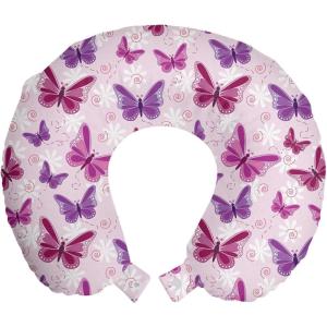 Ambesonne Eiffel Travel Pillow Neck Rest, Romantic Valentines Day Eiffel Tower City of Love Doodle Style Heart Shapes, Memory Foam Traveling Accessory for Airplane and Car, 12″, Maroon White(Pink Purple)