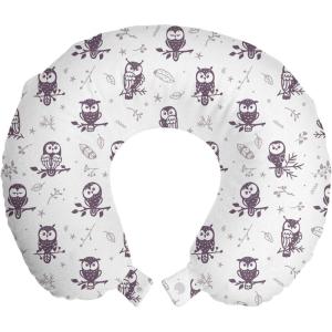 Ambesonne Eiffel Travel Pillow Neck Rest, Romantic Valentines Day Eiffel Tower City of Love Doodle Style Heart Shapes, Memory Foam Traveling Accessory for Airplane and Car, 12″, Maroon White(Eggplant White)